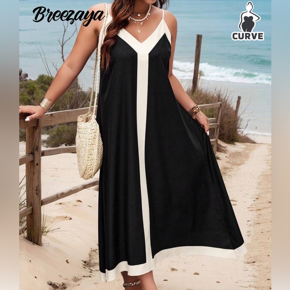 Black Maxi Dress with White Accent